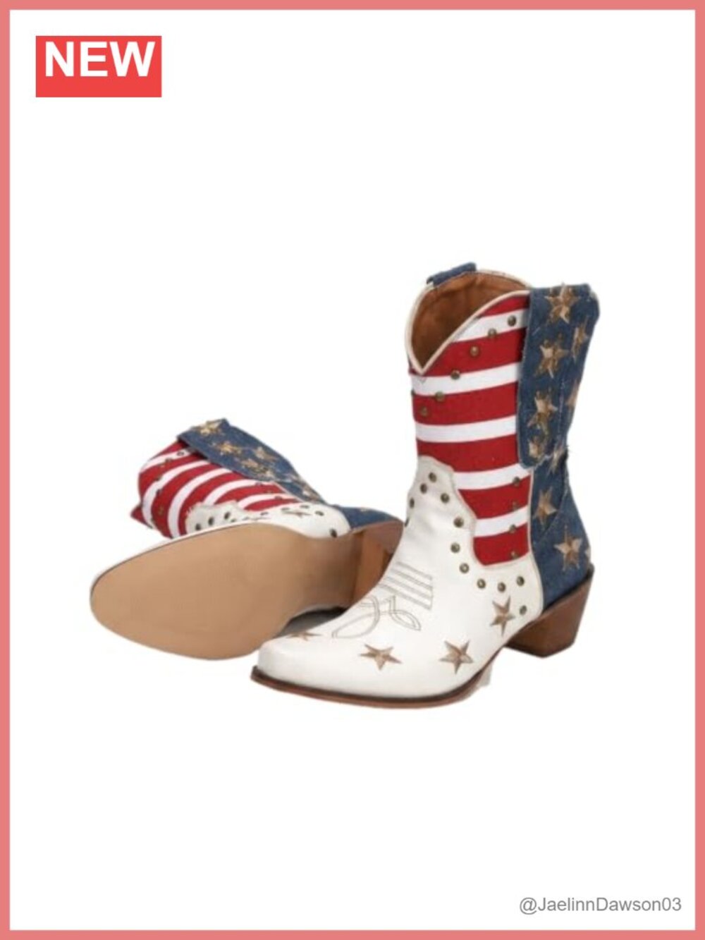 Patriotic American Flag Western Boots Faux Leather Ankle Bootie Pull-On Low